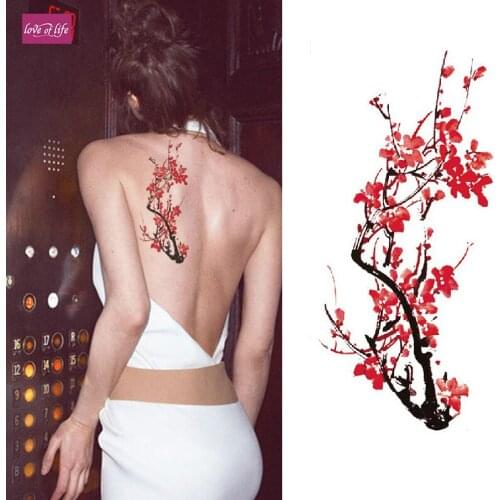 1piece Temporary Tattoos Stickers Elegant Plum Flower Arm Shoulder, Waterproof Flash Tattoo Women on body