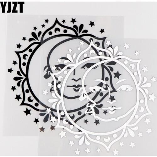 YJZT15.5X15.6CM Creative Car Sticker Vinyl Decal Moon And Sun Crescent Face Car Window Decor Black / Silver 10A-0153