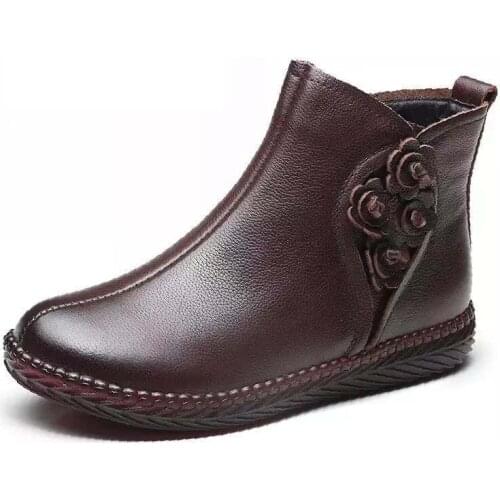 2021 Spring and Autumn Fashion Mother Ladies Single Shoe Ankle Boots Flat Comfortable Middle-aged and Old All-match Boots