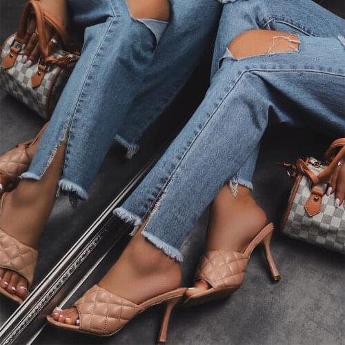 Womens Heels Mules Sandals Shoes on Fashion 2021 Shoe Heel Summer for Luxury Woman Pumps High Black High-heeled Stiletto With