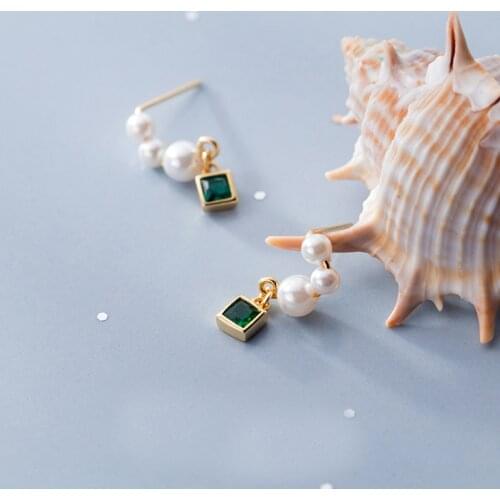 MloveAcc Pearl Stud Earrings 925 Sterling Silver Green CZ Earrings for Women Wedding Valentine Jewelry