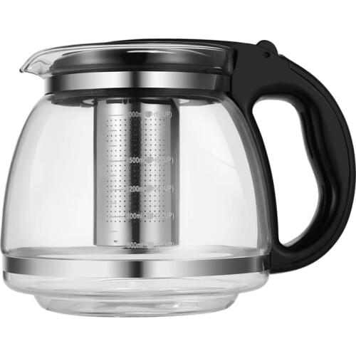 1pc 2000ml Glass Teapot Household Convenient Stainless Steel Filter Handle High Quality Heat Resistant Glass Tea Pot (Black)