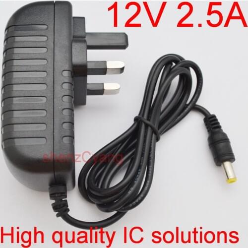 100PCS High quality 12V 2.5A / 2500mA 30W Led Power Adapter UK plug for SMD LED Light DC plug 5.5mm x 2.1mm-2.5mm