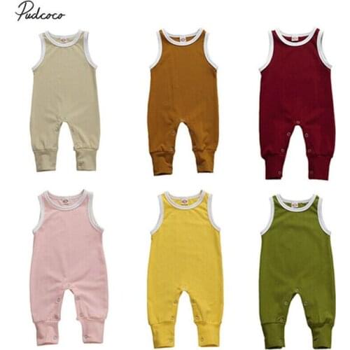 2020 Newborn Baby Boy Girl Cotton Romper Jumpsuit Solid Sleeveless Infant One Piece Playsuit Outfit Clothes Outfit