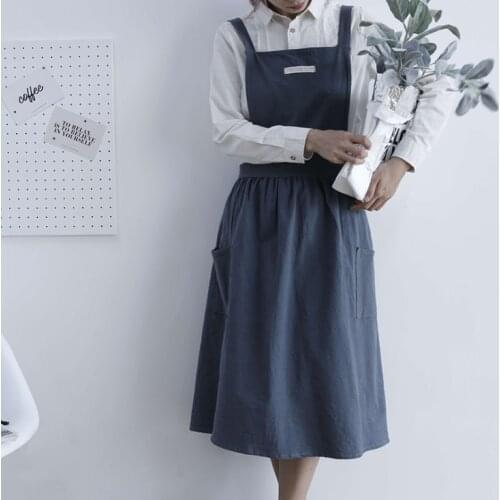 2021 Brief Nordic Wind Pleated Skirt Bibs Cotton Cooking Kitchen Apron For Woman Dress Flower Shop Smock Hairdresser Bib