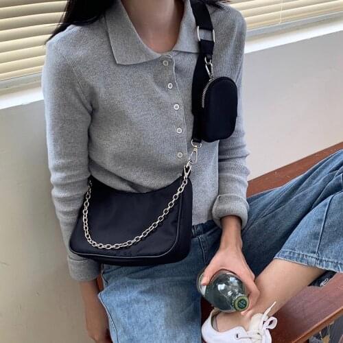 2021 Vintage Nylon Chain Crossbody Bag Women Black Sport Shoulder Messenger Bags Female Casual Underarm Bag Small Travel Purses