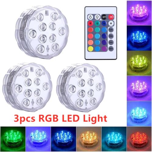 3pcs Waterproof Multi Color Submersible LED Lights Underwater Night Lamp Tea Light Vase Bowl Party Wedding Christmas Decoration