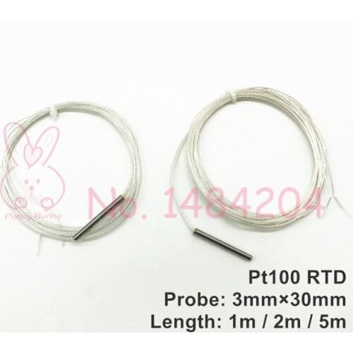 5 PCS Rtd Probe Pt100 3mm * 30mm 1m 2m 5m 2 Wire High Temperature Sensor -40~200 Degree Platinum Resistance