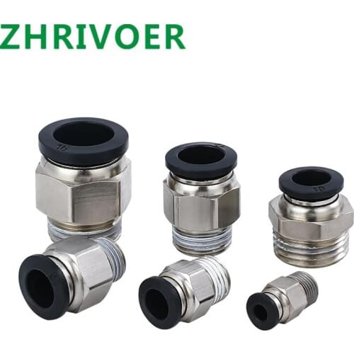 Male Thread Push In Joint Air Gas Connector Quick Pneumatic Fittings Black 6-16mm OD Hose Tube M5 1/4" 1/8" 3/8" 1/2"
