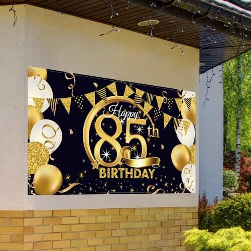 Birthday Party Decoratio Fabric Black Gold Sign Poster for Anniversary Photo Background Banner, Birthday Party Supplies