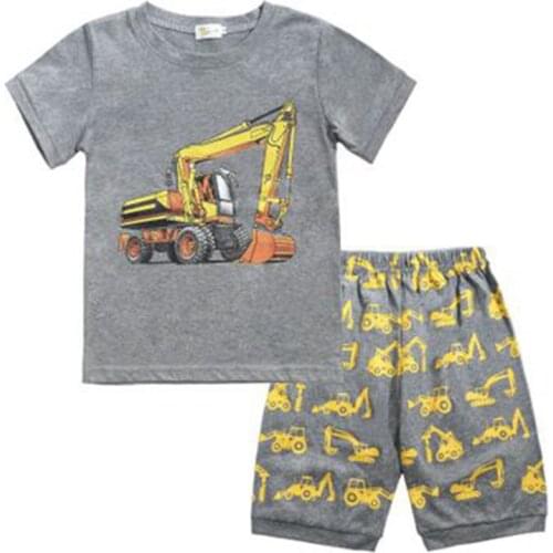 Excavator Sleepwear Baby Clothing New Summer Boys Pajamas Sets Pijama Infantil Pyjamas Kids Cotton Cartton Night Wear H009