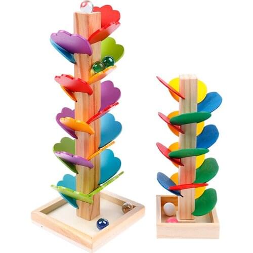 ChildrenS DIY Wooden Toys Color Building Blocks Leaves Tower Rolling Ball Running Track Game Toys Kids Educational Toys