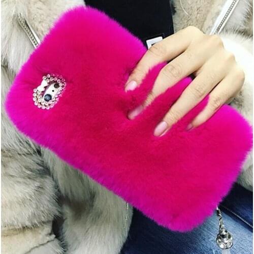 For Samsung S6 S7 S8 S9 S10 S20 S21 PLUS S10 Lite Note5 8 9 10 20 Case Luxury Bling Diamond Soft Rabbit Fur Warm Soft Case Cover