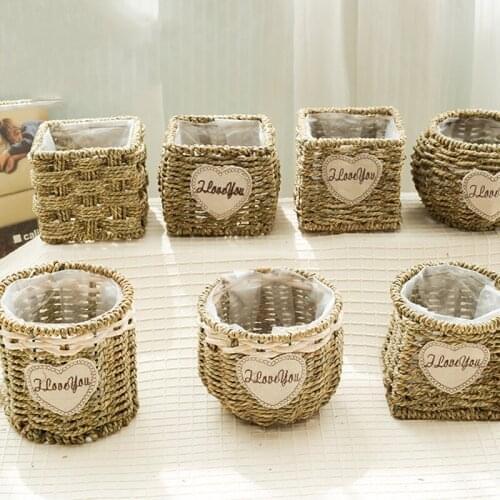 Straw Woven Storage Basket Natural Baskets Organizer Garden Planters Elegant Lightweight Flower Vase