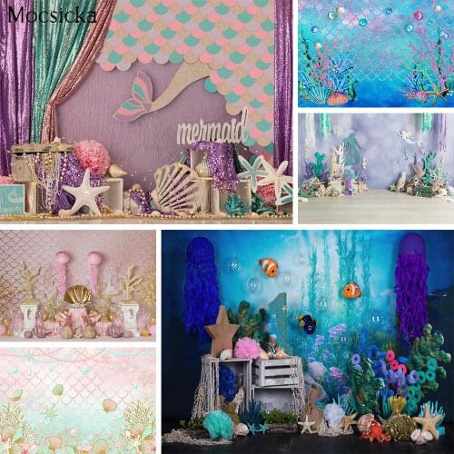 Mermaid Princess Birthday Party Backdrop Baby Shower Photography Background Photo Studio Girl Cake Table Decoration Props Banner