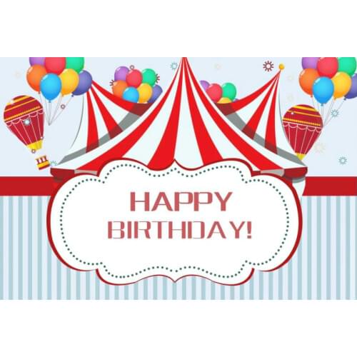 Happy Birthday Backdrop Balloon Circus Blue Photography Background Celebration Photo Booth Studio Decor