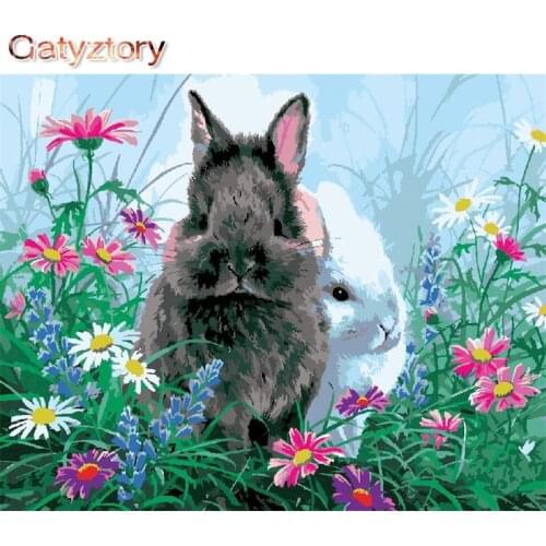 GATYZTORY Frame Rabbit DIY Painting By Numbers Handpainted Home Decor Coloring By Numbers Acrylic Canvas Painting Wall Artwork