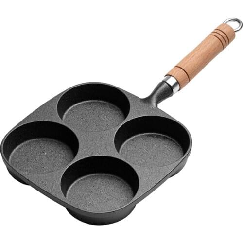 The Pot Burger Pan Four-hole A Flat Fried Egg Mold Uncoated Home Non-stick Pig Iron Quality Domestic Flat-bottomed