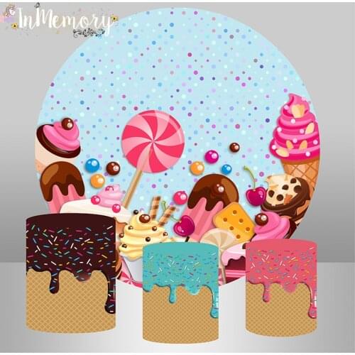 Candy Theme Round Circle Backdrop Baby Shower Girls Birthday Party Dessert Table Background Plinth Covers Photo Studio