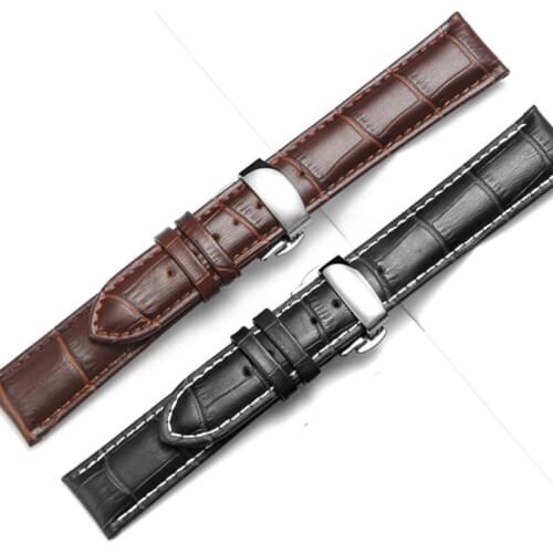 Butterfly Buckle Leather Watch Band Leather Strap 14mm 16mm 18mm 19mm 20mm 21mm 22mm 24mm Watchband