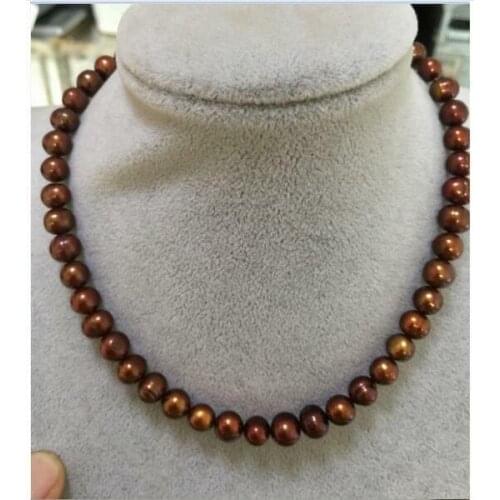 Beautiful 8-9MM Brown Cultured Pearl Necklace 18inch 36" Yellow Clasp