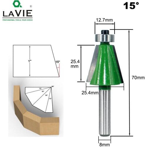 LAVIE 1pc 8mm Shank Chamfer Router Bit 15 Degree Bevel Edging Milling Cutter for Wood Woodorking Machine Tools MC02110-15