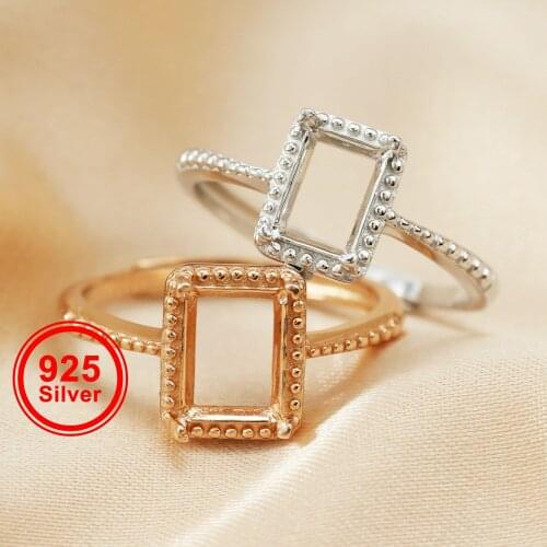 Mulitiple Size Rose Gold Plated Solid 925 Sterling Silver Rectangle Millgraine Frame DIY Adjustable Ring Settings 1294170