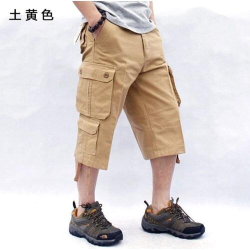 Mens Outdoor Cotton Multi-Pocket Seven-Point Short Pants Summer Trekking Camping Fishing Loose Casual Straight Sports Trousters