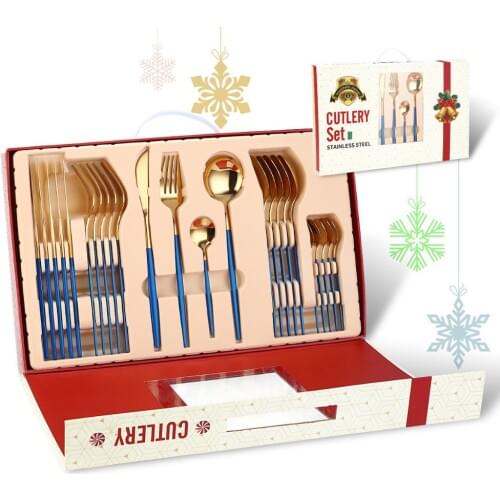 24 Pcs Stainless Steel Gold Cutlery Set Steak Knife Fork Coffee Spoon Teaspoon Dinner Knife Dinnerware Christmas Gift Tableware