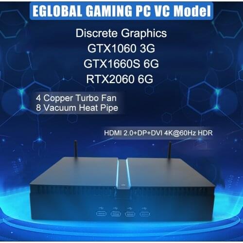 Eglobal Desktop Intel Core I5 9600KF i7 9700KF i9 9900KF Win10 Mini PC RTX2060 6G GDDR6 Gaming Computer 3Display DVI DP HDMI2.0