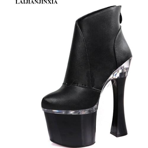 LAIJIANJINXIA New 18 cm High Heels Dance Shoes Women Boots Sexy Ankle Boots Black Fashion Party Club Model Pole Dancing Shoes