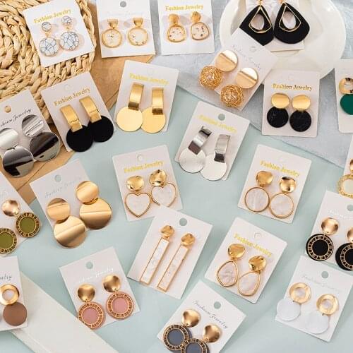 New Korean Fashion Acrylic Shell Drop Earrings For Women Vintage Round Geometry Metal Hanging Earrings 2021 Trend Female Jewelry