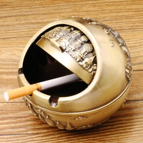 Simple Retro Zinc Alloy Ashtray with Cover Abstract Art Elephant Crafts Ornaments Home Metal Ashtray Anti-fly Ash High-end Gifts