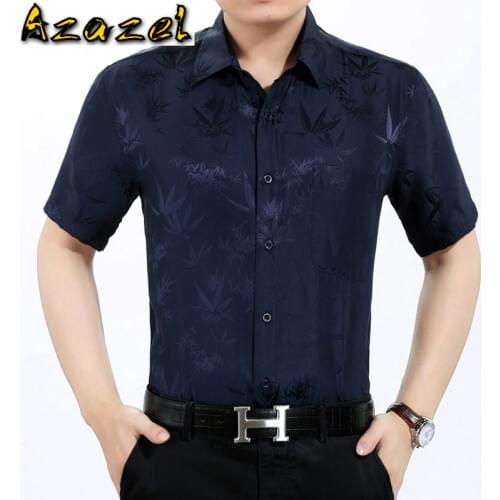 Azazel Summer 100% Silk Shirt Men Short Sleeve White Shirt Loose Mens Dress Shirts High Quality Formal Camisa Masculina KJ1946