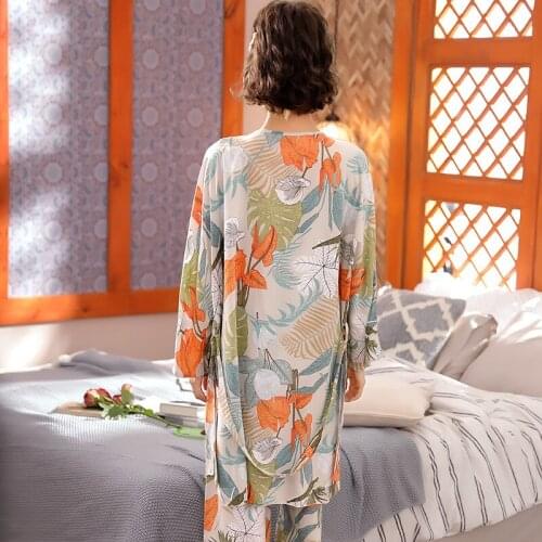 Sexy Pajamas Set Printed Women Sleepwear Cotton Satin Pyjamas Sets Female Night Suit Spring Summer Thin Loungewear 3 Piece 2021