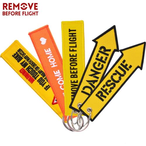 Remove Before Flight Keychain Jewelry Embroidery Danger Key Chain for Aviation Gifts Luggage Tag Fashion Yellow Key Chains