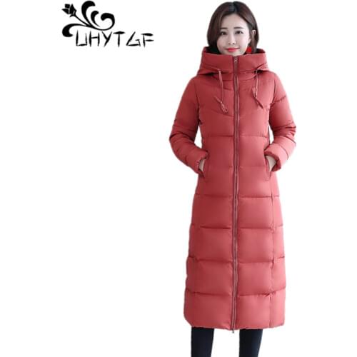 UHYTGF Female down cotton jacket Fashion long Winter Coats Women thick Snow Wear Coat Plus size Lady clothing Jackets Parka X382
