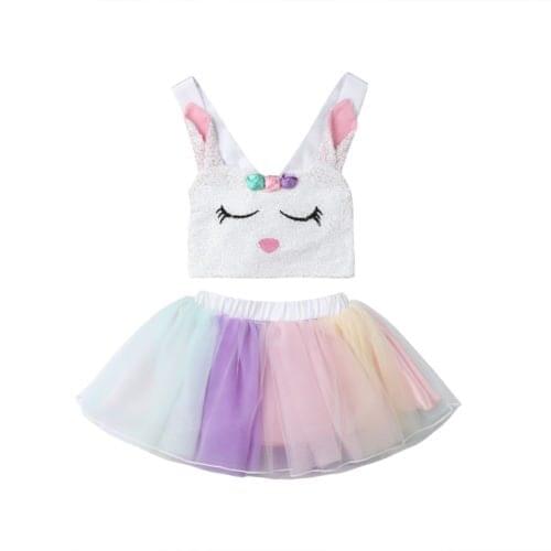 1-5Y Girl Princess Cartoon Rabbit Crop Tops Tutu Skirt Children Girls Clothes 2PCS Outfits Kids Clothing Set