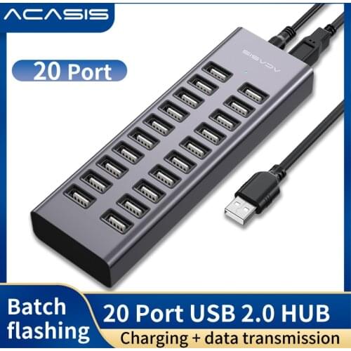 Acasis 20 Port Multi USB 2.0 Hub High Speed Data Transfer Fast Charger Splitter External 12V7.5a Power Adapter For Phone Tablet