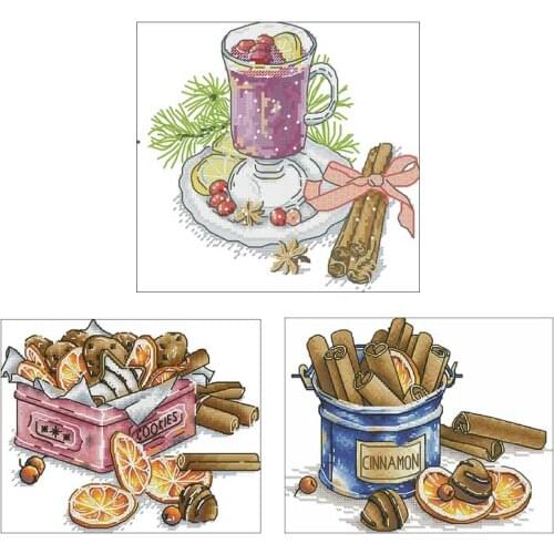Wine Cinnamon Lemon Cookies patterns Counted Cross Stitch 11CT 14CT 18CT DIY Chinese Cross Stitch Kit Embroidery Needlework Sets
