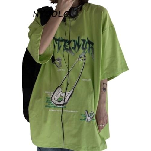NYOOLO Vintage Streetwear Screw Pin Letters Print Short Sleeve Oversized Goth T-Shirt Women Men Clothes Summer Hip Hop Punk Tops