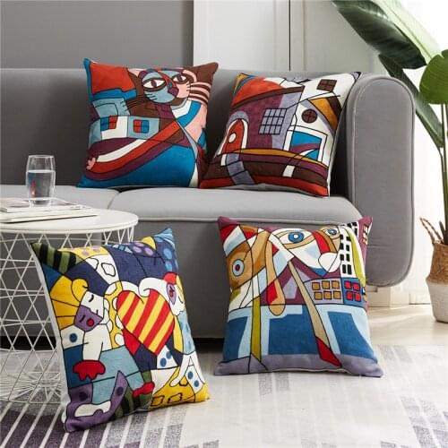 Abstract Cushion Covers Embroidered Decorative Throw Pillows Case Cotton Creative Decor for Home Sofa Car Covers 45X45cm Picasso