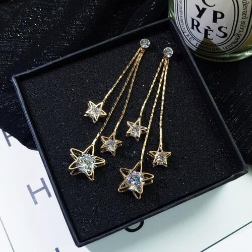 Hot Sell Fashion zircon five-pointed star tassel earrings Women Antique Round Large Drop Earrings Gift 004