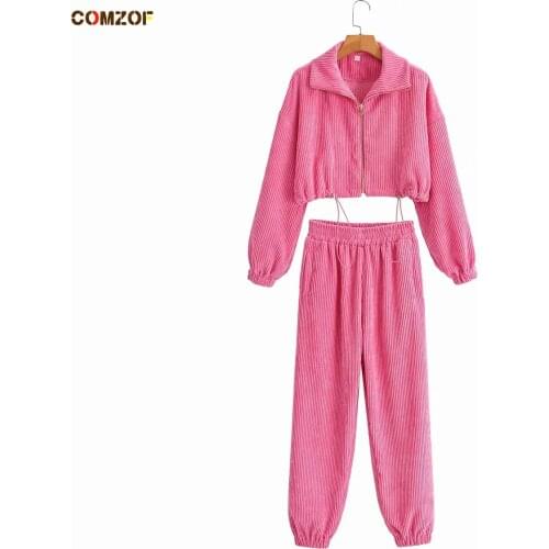 Corduroy Short Hoodie+Harem Pants Women 2021 Autumn Suits Fashion Two Piece Set High Waist Clothing Ensemble Femme