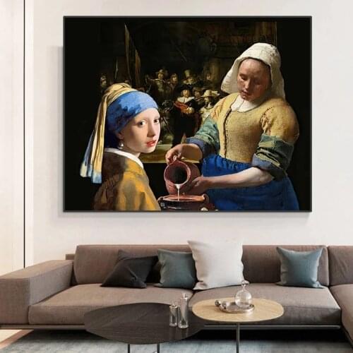 Famous Girl with Pearl Earring The Milkmaid Canvas Painting Classical Posters and Prints Wall art Pictures for Living Room Decor