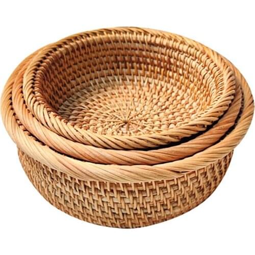 3Pcs Round Rattan Storage Basket Wicker Fruit Basket Natural Braided Organizer For Kitchen / Dining Room/Home