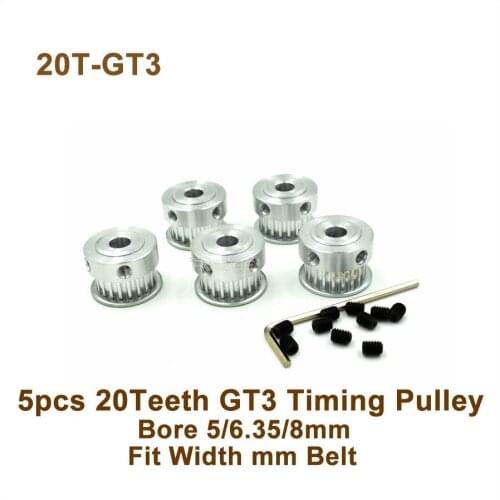5pcs 20 Teeth 3GT Timing Pulley Bore 5/6.35/8mm Fit Width 6mm GT3 Timing Belt 20T 20Teeth GT3 Timing Belt Pulley For 3D Printer