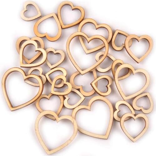 50Pcs Mixed Hollowed Heart Wooden Decoration DIY Scrapbook For Handicraft Home Accessories Wood Crafts Ornaments 30-50mm M2148