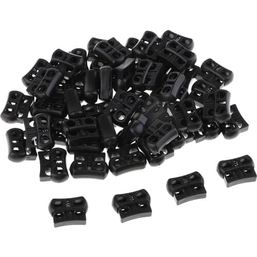 Fityle 50 Pieces/Pack Plastic Non-slip Double Hole String Paracord Cord Locks for Shoelace Bag Decor