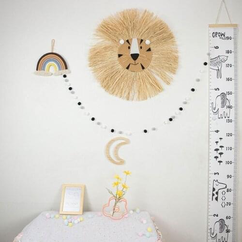 60cm INS Nordic Handwoven Cartoon lion Tiger Straw Home W all Hangings Childrens Room Childrens Clothing shop